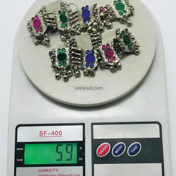 Afghan Anklets, Multicolor Glass Stone Anklets Pair, Anklets With Bells And Glas - Picture 6 of 8